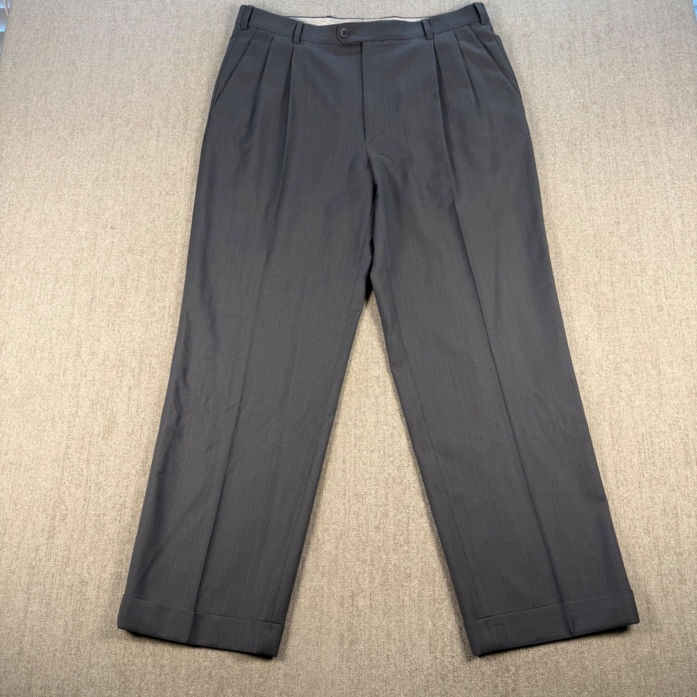 Zanella Bennett Trousers Men 34 Gray Pleated Cuffed Wool Made in Italy